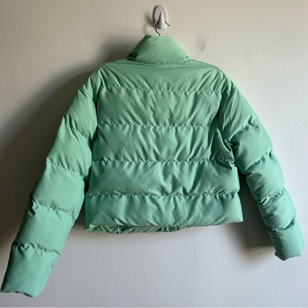 Gymshark Sz XS Mint Green Cropped Puffer Winter Coat - Picture 7 of 12